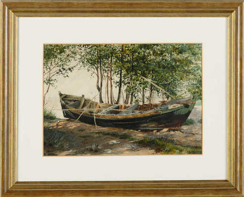 Бенуа Альберт Николаевич. Лодка и рыбацкие сети на берегу Финского залива 